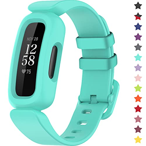 TopPerfekt Straps Compatible with Fitbit Ace 3 for Kids Soft Silicone Waterproof Bracelet Accessories Sports Watch Strap Replacement for Fitbit Inspire 2/Ace 3 Boys Girls (Lake blue)