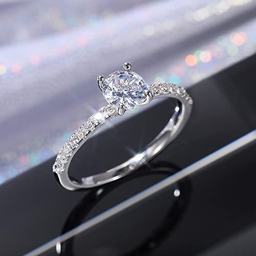 Women Inlaid Zircon Engagement Ring Simulated Diamond Proposal Ring Wedding Band for Bride Exquisite Jewelry (Silver, 9)4