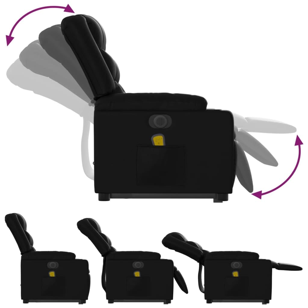 Sillón elevador eléctrico reclinable de piel sintética negra con 6 puntos de vibración y función de elevación automática para un asiento cómodo y relax total