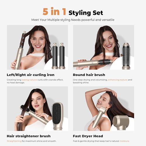 Image of OKWRAP 5-in-1 Hot Air Styler & Blow Dryer Brush Set - 700W Gentle Temperature Hair Multi-Styler with Auto-Wrap Curlers & Round Brush for Fine, Thin, or Damaged Hair, 100-120V US Outlet Only