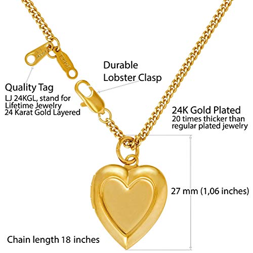 Lifetime Jewelry Inlaid Heart Locket Necklace For Women And Girls 24K Gold Plated #TOP2