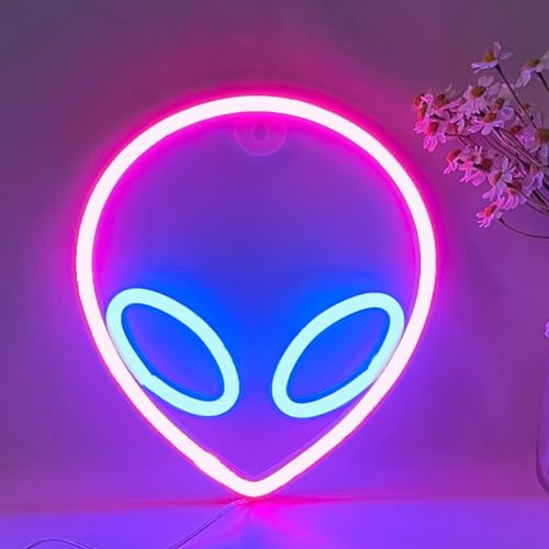 Extraterrestre Neón,Extraterrestre Señales Alimentado Por Batería o USB Señales del Extraterrestre Para Dormitorio Navidad Año Nuevo Boda Fiesta Decoración Festiva Alien Sign (azul pálido)