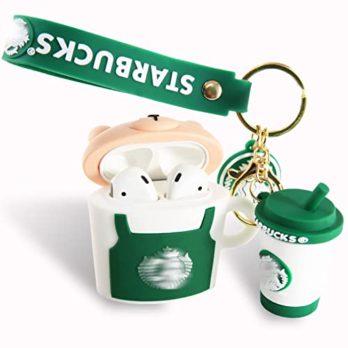 Knypt Airpods 1&2 Case, 3D Cute Funny Cool Kawaii Fashion Bear Coffee Cup Airpods Case, Soft Silicone Cover Shock Absorbing Case, Airpods 1&2Charging Case With Keychain #TOP1