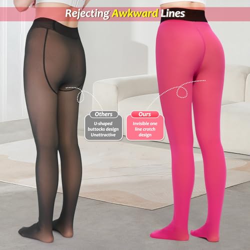 Image of Fleece Lined Tights Sheer Women,Fake Translucent Warm Pantyhose Leggings Sheer Thermal Tights for Women in Winter.