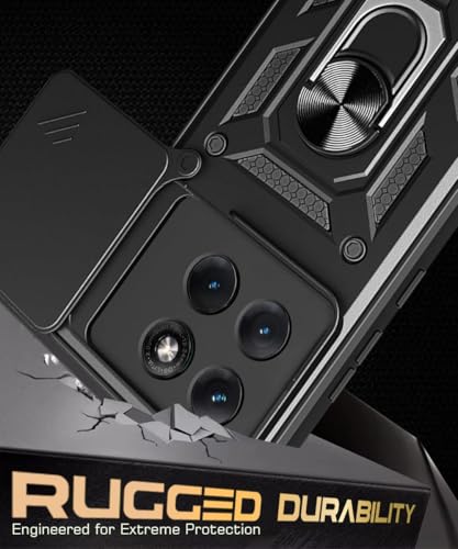 Image of WOW IMAGINE Tough Armor Bumper Mobile Back Case for Motorola Moto Edge 70 Fusion 5G | Sliding Camera Cover | Shock Proof 360 Protection | Hybrid PC + TPU | Ring Holder with Kickstand - Black