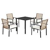 Geselliges Essen im Freien: Servieren Sie bis zu vier Personen mit dieser fünfteiligen Rattan-Sitzgruppe, bestehend aus vier Stühlen und einem Esstisch. Holen Sie den Wohnkomfort nach draußen und schaffen Sie einen schönen Loungebereich auf Ihrer Terrasse, am Pool oder im Garten