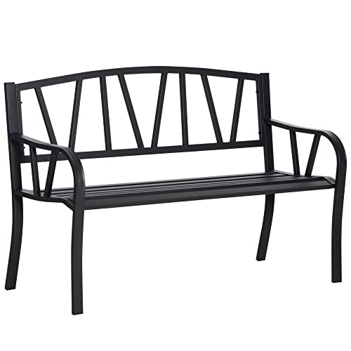 Outsunny 2-Seater Outdoor Garden Patio Bench With A Solid Metal Build, Decorative Backrest, & Ergonomic Comfort Armrests #TOP27