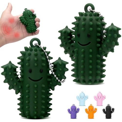 KOVSGQ Cactus Pain Fidget Toys Pain Stim Fidget Porte-clés Jouet Jouets Sensoriels à Picots 2pcs Fidget Tdah Objet Anti Stress pour Adultes et Ados Soulagement de l'Anxiété et du Stress (Vert-2pcs)