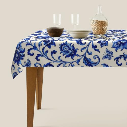 mutakin Blue Floral Tablecloth Rectangle Table Cloth Washable Table Cover for Decoration Kitchen Dining Room 60x90 Inch by mutakin - Used condition - Image 3
