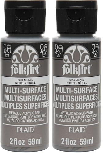Image of FolkArt Multi-Surface Metallic Paint in Assorted Colors (2 oz), Metallic Nickel (Pack of 2)