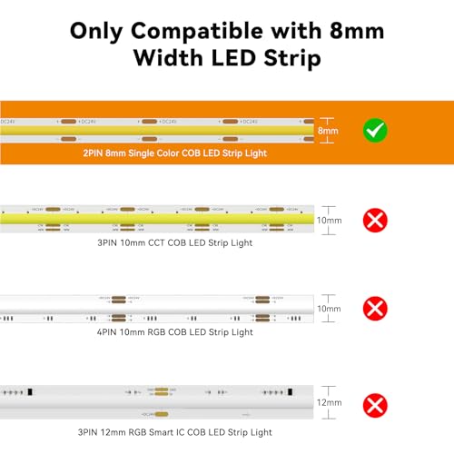 Tira de led COB PAUTIX 6.1 m 3000k con conector 8mm miniatura 6