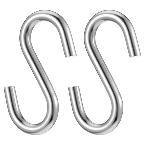 2 Pack 304 Stainless Steel S Hooks, 3.3-Inch Heavy Duty S Hooks for Hanging Hammock Stand Swing Plants, Swing S Hook, Industrial Grade Quality Utility Hook