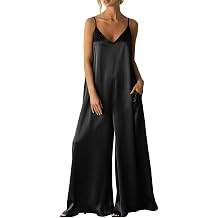 Womens Satin Wide Leg Jumpsuits Dressy Flowy Date Night Rompers Outfits