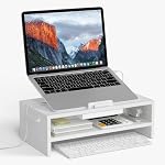 AFOOYO Adjustable Wood Laptop Stand, Ergonomic Height Angles Computer Holder Riser for Desk Compatible with Air, Pro, Dell, HP, Lenovo More 10-17.3" Laptops, White