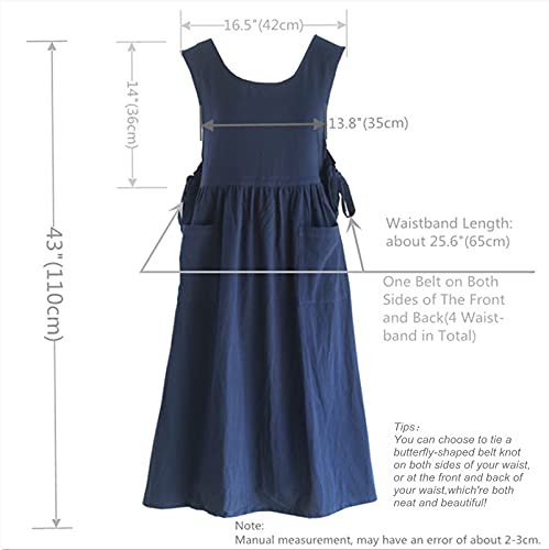 MeYuxg Apron, Large Unisex Plus Size Bib Apron, Blue, Soft Cotton Linen Blend, Adjustable Waist, 2 Pockets, Crafts/Hobbies - Image 2