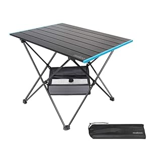 reakoo Camping Table Foldable with Aluminum Table Top, 3 Size Portable Lightweight Folding Camping Table with Carry Bag for Outdoor, BBQ, Picnic, Hiking, Fishing