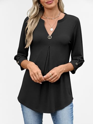 ANRABESS Womens Tops Business Dressy Casual Blouses 3/4 Length Sleeve Shirts 2026 Fall Work Tunic Tee TShirts Office Outfits Black X-Large — view 5