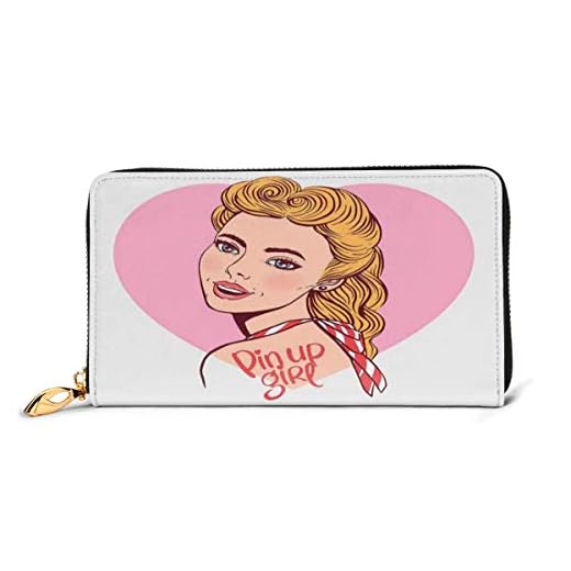 Women's Long Leather Card Holder Purse Zipper Buckle Elegant Clutch Wallet, Hand-Drawn Effect Smiling Blonde Girl In Vintage Pin Up Style On Heart Backdrop,Sleek and Slim Travel Purse