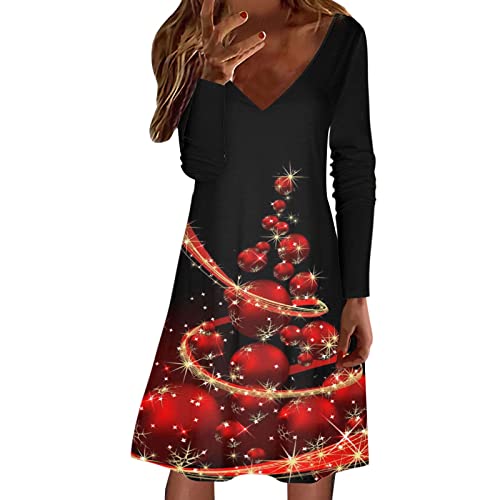 Damen Weihnachtskleid, Pulloverkleid Damen Langarm Elegant Minikleid Weihnachtskleid Lustig Party Kleid Festlich Karneval Weihnachten Kostüm...