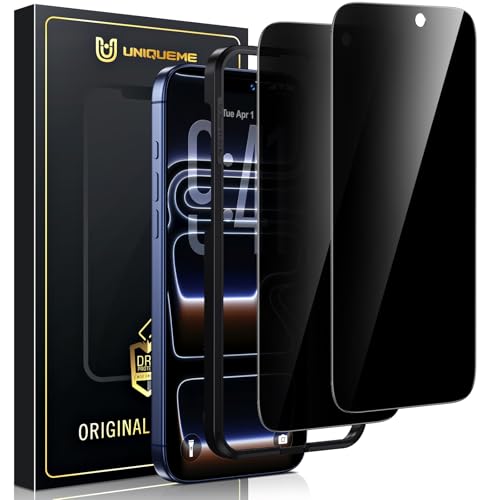 UniqueMe Full Screen Sichtschutz für iPhone 17 Pro Max Panzer Schutz Glas [9H Härte], [Bläschenfrei, Kratzfest] Schutzfolie 2 Stück mit Positionierhilfe