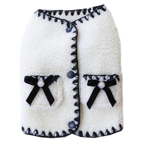 ISUPY ふわふわ ペット服 犬服 コート ジャケット 秋冬 ボア 背中開き ドッグウェア ベスト 防寒 暖かい 中型犬 小型犬 ワンちゃん 洋服 猫服 おしゃれ お散歩 (ホワイト, S)のサムネイル