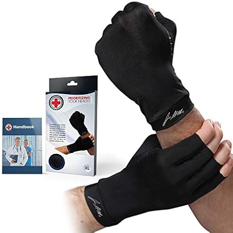 Doctor Developed Copper Arthritis Gloves for Women/Compression Gloves [PAIR] & Doctor Written Handbook - Relief from Joint Symptoms, Raynaud's Disease & Hand Conditions (L) Cover