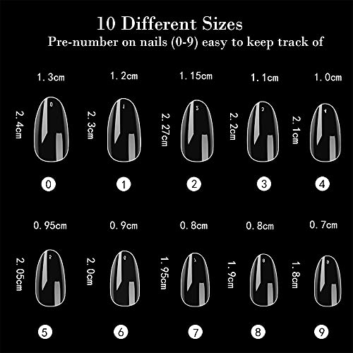 Noverlife 1200Pcs Full Cover Short Almond False Nail Tips, 10 Sizes, Mani-Pedi Short Acrylic Nail Art Tips, Artificial Fake Nails For Nail Salon & Diy Home Manicure Nail Design - Clear #TOP19