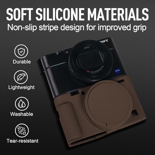 Image of Easy Hood Case for Sony DSC-RX100 IV V VI VII DSLR Camera, Silicone Camera Case Lightweight Soft Carrying Cover with Removable Lens Cover (Brown)