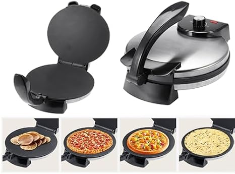 AUNMAS 10Inch Electric Tortilla Maker, Non Stick Chapati Machine with Knob Temperature Control, Stainless Steel Cover for Cooking, 1100W