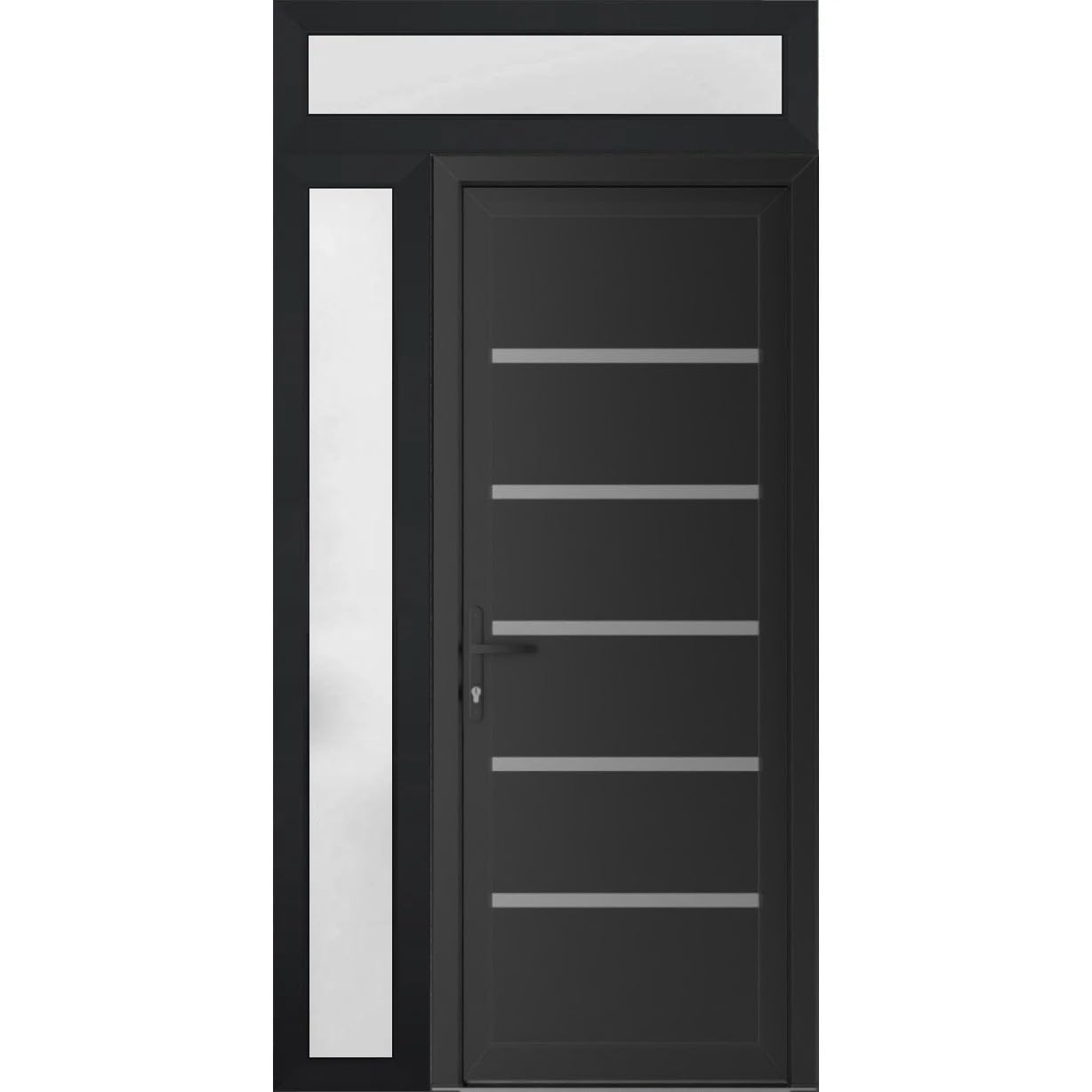 VDOMDOORS Front Exterior Door Prehung 30 x 80 inches | Manux 8415 Matte Black | Entry Door with Frame | Metal Sidelite Transom | 1 Sidelites 16" Transom 14" | Right Hand | Front Entry
