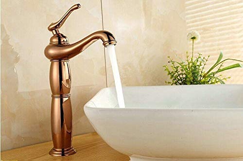 24x7 eMall Brass Rose Gold Belle Single Lever Basin Mixer ~ with 2 Braided Connection Pipes 450mm, Rose Gold Belle, 12 inch Height