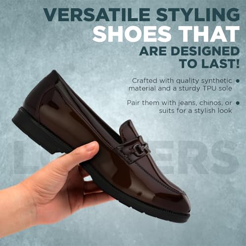 Image of STANPHORD Men Formal Buckle Accent Loafers | Patent Slip-On | Memory Foam Insole | Office Business Wedding Casual WearTan (TPSL F1)