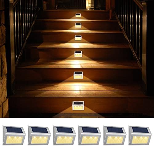 SEABLE Solar Step Lights, Solar Outdoor Lights Stainless Steel Solar Deck Light Waterproof LED Solar Fence Lighting for Garden Yard Patio Deck(Warm Light 6-Pack)