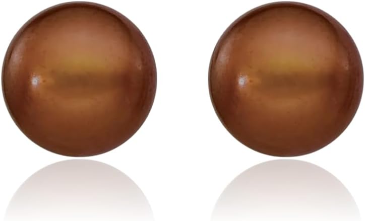 IceCarats 14K Solid Yellow Gold 8mm Freshwater Brown Pearl Large Button Stud Earrings Prong Set, Butterfly Back For Her
