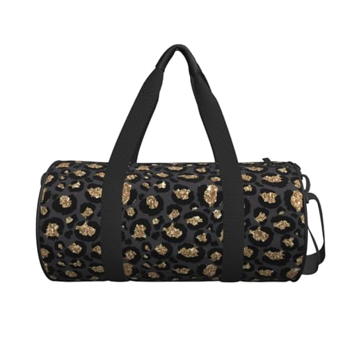 Black Leopard Print Round Travel Duffel Bag Large Capacity Gym Sports Bags for Hiking Vacation Trips2
