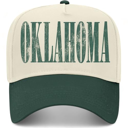 Oklahoma Cracked Vintage Trucker Hat | OK | Premium Adjustable Snapback Baseball Hat for Men & Women (US, Alpha, One Size, Green/Natural)