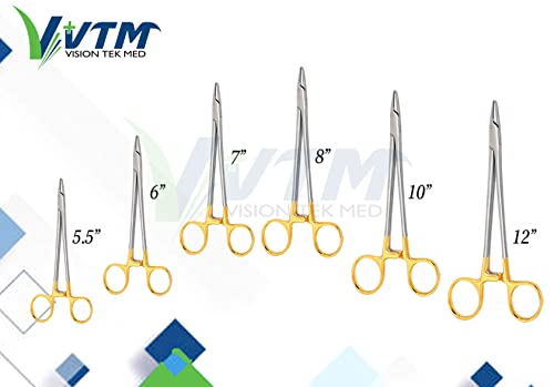 Image of 8 Inch TC Mayo Hegar Needle Holder Driver with Tungsten Carbide Inserts and Gold Rings Premium Grade Instrument