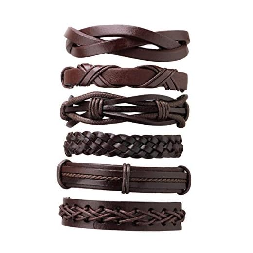 MXECO 6PCS / Set Multicapa Hombres Color sólido PU Cuero Trenzado Pulsera Casual Pulsera Brazaletes Joyería Mejor Regalo de cumpleaños