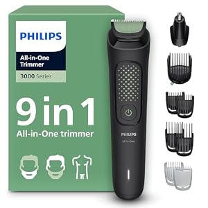 Philips Multigroom 3000 Series All-in-One 9-Piece Trimmer – Shaver and Clipper for Face, Head & Body, Self-Sharpening Skin-Friendly Blades, 12 Length Settings, Model MG3946/15