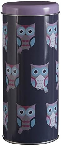 Premier Housewares 507309 Happy Owls Storage Canister, Tin, Blue, 8 x 8 x 18 cm