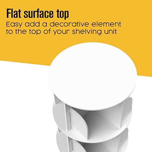 Rotating Bookshelf, Revolving Bookcase, Spinning Book Shelf, 4 Tier, 18.2” W X 50.6” H, White, Wood, 360 Degrees Bookshelves, Floor Stand, Rotation Display Tower, Stackable, Round, For Kids, Children #TOP6