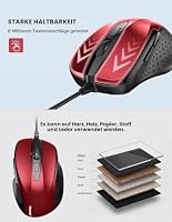 TECKNET Maus mit Kabel, 6400 DPI, Computermaus mit 6 Tasten, Rot – Ansicht 8