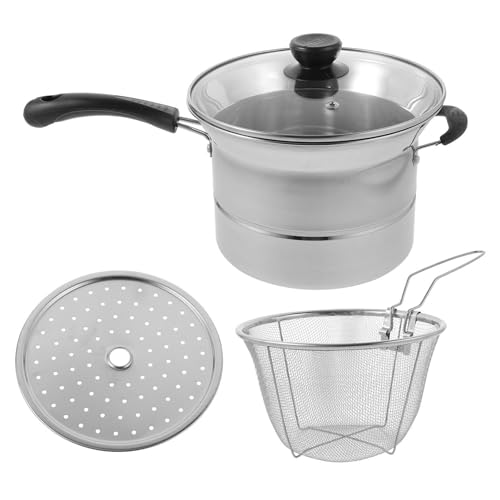 Kichvoe 1set Multi-purpose Stainless Steel Stockpot with Strainer Basket for Cooking Pasta Frying and Steaming Easy to Clean Portable Design Non-stick Surface