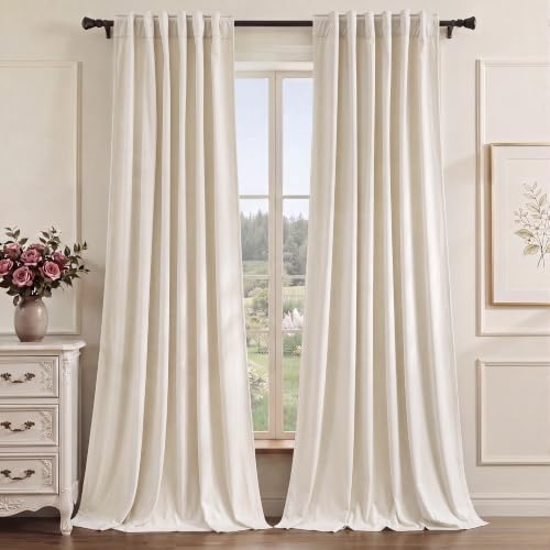 Image of StangH Warm Beige Velvet Curtains 84 Inch Length 2 Panels Filtering Drapes