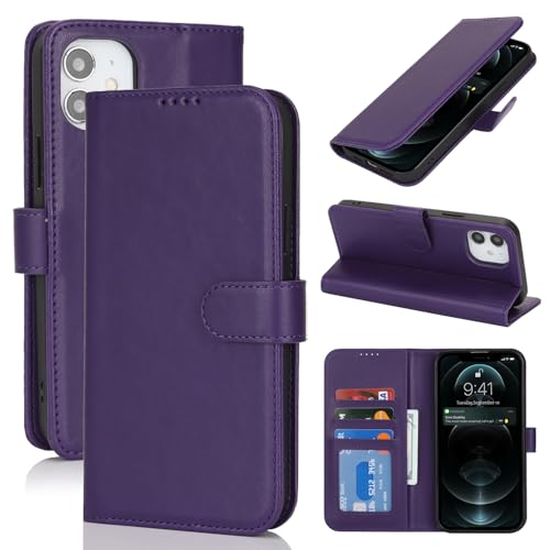 Image of for iPhone 12 Case Wallet with Card Holder,for iPhone 12 Pro Wallet Case for Women Men,PU Leather Shockproof Magnetic Buckle Stand Flip Phone Case-Purple