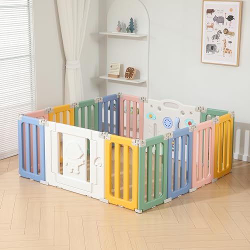 Bestgame - Bestgame Baby Play Pen, Foldable Play Pens for Babies and Toddlers, 14 Panels Extra Large Baby Playpen, Astronauts Portable Baby Fence Gate Playpen Play Yard - Colorful