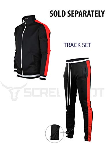 Screenshotbrand-S41700 Mens Hip Hop Premium Slim Fit Track Pants - Athletic Jogger Bottom With Side Taping-Bk/Rd-Small #TOP2