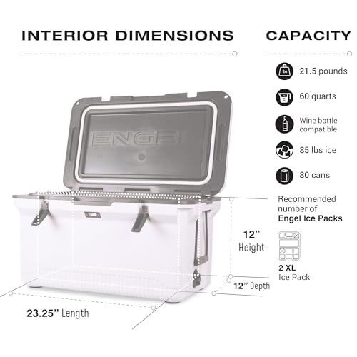 ENGEL 60 QT Ultra-Light Injection Molded Cooler - Ice Chest Keeps Ice up to 7 Days - Large Cooler Includes Wire Basket, Divider and Built-in Bottle Opener - Gray with Dark Grey Interior (Haze Grey) by ENGEL - Image 3
