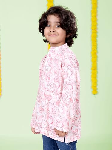 Image of KiddoPanti Boys 100% Cotton Ethnic Motif Printed Short Length Kurta
