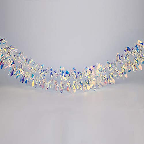 Image of Iridescent Hanging Decorations Garland, 6ft Long Roll Shiny Foil Metallic Banner for Christmas, Bridal Shower, Wedding, Birthday, Frozen Theme Party, Fairy Princess Rainbow Show Decoration